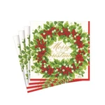 Caspari Holly Berry Wreath Merry Christmas Paper Cocktail Napkins, Four Packs New. Price: $30.63.