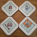 Hasbro Wine Things Unlimited Monopoly Ceramic Appetizer Plates Set Of 2004 Vtg Used. Price: $39.99.