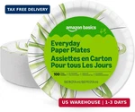 Amazon Basics Everyday Disposable Paper Plates, 8.62 Inch, Microwave-safe, Cut New. Price: $7.73.