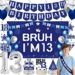 13TH Birthday Decorations For Boys Girls Men, Blue Sliver Bruh I'm Backdrop New. Price: $41.99.