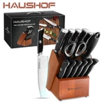 Haushof 15-PIECES Kitchen Knife Set Stainless Steel W/ Sharpener Rod &wood Block New. Price: $84.99.