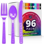 Plastic Cutlery Purple Silverware Sets For Parties 96 Piece Bulk Hea New. Price: $14.91.
