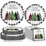200PCS Christmas Buffalo Plaid Tree Paper Plates And Napkins Black White Table New. Price: $60.22.