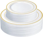 Setup 60-PIECE Gold Trim Plastic Dinnerware 30 10.25" & 7.5" Sal New. Price: $35.48.