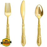 Nervure Gold Plastic Silverware 90PC Disposable Cutlery Set New. Price: $27.99.