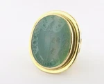 Vintage 18K Coat Of Arms Chalcedony Intaglio "ne Desperes" Seal Signet Ring 37G Pre-owned. Price: $6250.00.