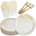 Wxldghq White And Gold Paper Plates Napkins 7, Dot New. Price: $22.63.