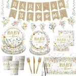 178PCS Baby In Bloom Shower Decorations-wildflower Paper Plates White New. Price: $38.88.