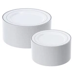 Impress Guests With Elegant Dinnerware - 60 Silver Rim Plates Set New. Price: $51.99.