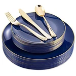 Youbet 125PCS Blue Plastic Plates - And Gold Navy Disposab.... Price: $49.14.