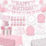 Pink Bow Birthday Set Serve 24 Plates Napkins Cups Banner Balloons Girls New. Price: $37.25.
