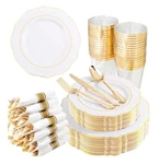 Liacere 350PCS Gold Plastic Plates-disposable White And 50GUEST Bar New. Price: $70.99.