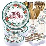 Merry Christmas Paper Plate - 177PCS Xmas Poinsettia Flower Disposable Dinner... New. Price: $28.22.
