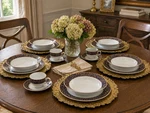 Mikasa Parchment Cobalt 25-PC Dinnerware Set Blue Gold Scroll + Charger Plates Used. Price: $179.99.