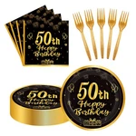 60PCS 50TH Birthday Party Paper Plates And Napkins Forks Black Gold Dessert C... New. Price: $15.67.