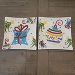 2PC Christmas Plates 9" Square Textured Table/display Decor Ornament Gift Design Used. Price: $24.99.