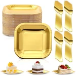 100 Pcs 7 In Small Gold Paper Plates Square Disposable Cake With Plast... New. Price: $25.47.