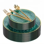 I00000 150PCS Clear Plastic With Gold Rim,green Disposable Plates,c New. Price: $69.09.