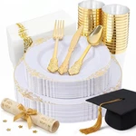 Best Nervure 175PCS White And Gold Plastic Plates - Disposable Dinnerware Set New. Price: $68.34.