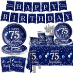 142 Pcs 75TH Birthday Tableware Set Decorations Sliver And Blue Happy New. Price: $35.95.