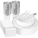 Plastic Dinnerware Set 50 Guests Disposable Silver Plates Forks Spoons Cups New. Price: $48.44.