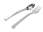 4" Silver Mini Plastic Tasting Forks Spoons - Appetizer Disposable Real Look New. Price: $6.59.