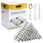 50 Pack Pre Rolled Plastic Silverware Set With Napkins,disposable Wrap... New. Price: $41.91.