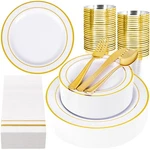 350PCS Gold Plastic Plates - White And Disposable Dinnerware Set... New. Price: $75.12.