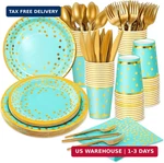 Teal And Gold Party Supplies 140 Pieces Dot Disposable Dinnerware -te New. Price: $37.11.