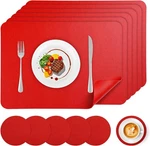 Vinyl Placemats Set 6, Waterproof Faux Leather Heat Resistant Bright Red New. Price: $28.00.