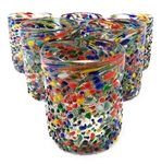 Hand Blown Mexican Drinking Glasses Set Of 6 Confetti Rock Tumbler New. Price: $74.10.