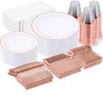 350PCS Rose Gold Plastic Plates - Disposable Dinnerware Sets Includes New. Price: $80.99.