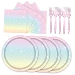 72 Pcs Pastel Paper Plates 7IN Disposable Birthday Dessert Rainbow New. Price: $20.50.
