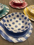 Jai Wei 12 Pc. Melamine Dinnerware Set Polka Dots & Stripes Plates And Bowls Fun Used. Price: $30.93.