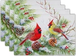 Giwawa Winter Birds Placemats Set Of 4, Christmas Tree 12"X18", New. Price: $19.99.