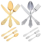 Gold Silver Shiny Baroque Disposable Plastic Cutlery Set - Spoon Fork Knife New. Price: $57.49.