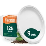 Stack Man 100% Compostable Paper Plates 9 Inch Round - 125 Pack, White New. Price: $42.34.