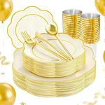 Ejonirinjonir 180PCS Beige Plastic Plates With Gold Silverware,heav New. Price: $40.19.