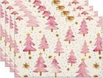 Christmas Placemats Set Of 4, 12X18 Inch Pink Merry Trees Heat-resista New. Price: $16.64.