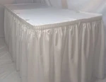 Custom Made 14' White Polyester Pleated Table Skirting Trade Show Used. Price: $40.00.