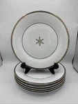 Set Of 6 Holiday 09 First Frost Porcelain Dinner Plates White With Silver Trim Used. Price: $58.00.