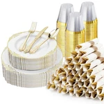 Bestluck 350PCS Gold Plastic Plates For Guests, Disposable Dinnerware Sets New. Price: $81.03.