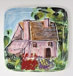 Lillian Vernon Ceramic Plate Italy Wall Or Appetizer 8.5" Square Pink Cottage Used. Price: $9.99.