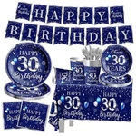 Grehumor 142 Pcs Birthday Tableware Set Decorations Sliver And Blue Happy 30TH New. Price: $37.75.