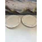 Set Of 2 White Scalloped Dinner Plates With Blue Bows And Silver Trim 10.5 Inch Used. Price: $20.00.