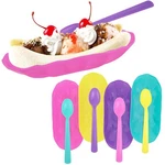 Set Of 4 Reusable Banana Split Boats With Color Matching Spoons Use Desert... New. Price: $13.50.