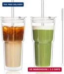 Kemorela 2PCS 20OZ Double Wall Glass Tumblers With Lids And Straws - Insulated New. Price: $44.51.