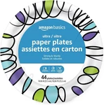 Amazon Basics Ultra Paper Plates, 10 Inch, Disposable, Cut Resistant, Soak-proof New. Price: $8.99.