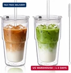 Kemorela 16OZ Clear Glass Tumbler With Lids And Straws 2PCS,DOUBLE Wall Iced Cof New. Price: $46.29.