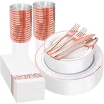 Plastic Dinnerware Set 50 Guests Disposable Silver Plates Forks Spoons Cups New. Price: $55.49.